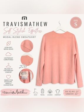 Travis Mathew Pink Modal Blend Pullover Sweatshirt Size S